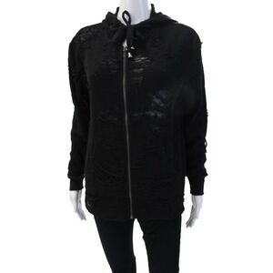 Twenty5A Womens Full-Zip Hoodie Black Long Sleeve Drawstring Grunge Size S